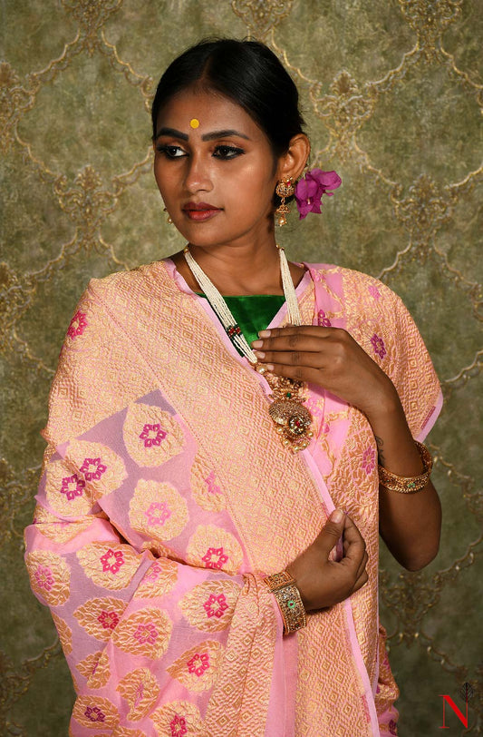 Pink Pure Banarasi Chiffon Saree
