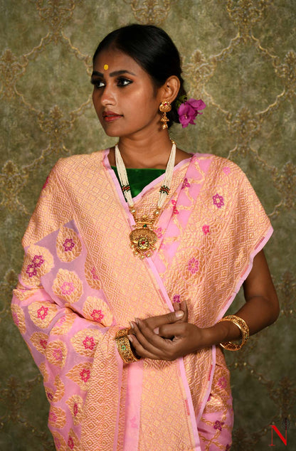 Pink Pure Banarasi Chiffon Saree