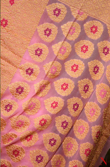 Pink Pure Banarasi Chiffon Saree