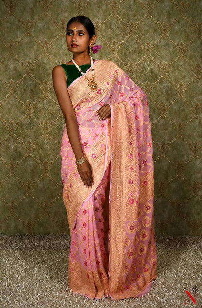 Pink Pure Banarasi Chiffon Saree