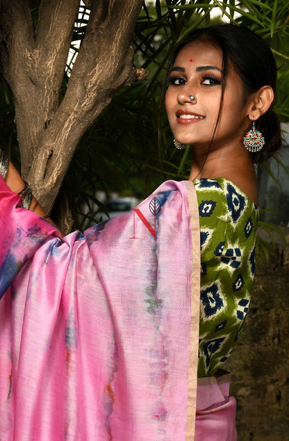 Rani & Pink Pure Silk Chanderi Saree - Shibori