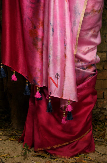 Rani & Pink Pure Silk Chanderi Saree - Shibori