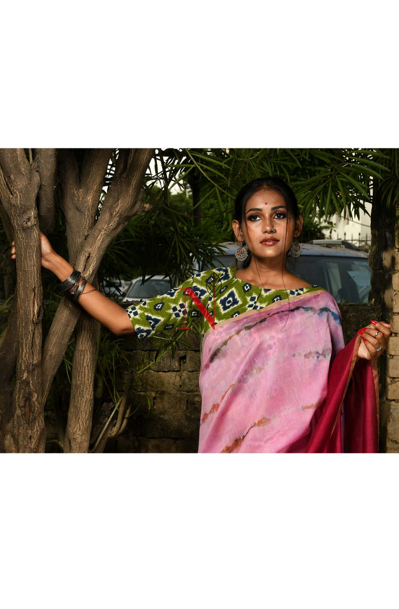 Rani & Pink Pure Silk Chanderi Saree - Shibori