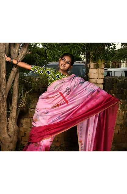 Rani & Pink Pure Silk Chanderi Saree - Shibori