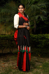 Red & Black Pure Silk Chanderi Saree - Shibori