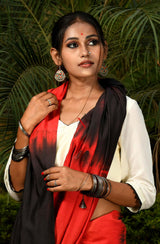 Red & Black Pure Silk Chanderi Saree - Shibori