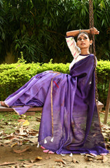 Violet & Purple Pure Silk Chanderi Saree - Shibori