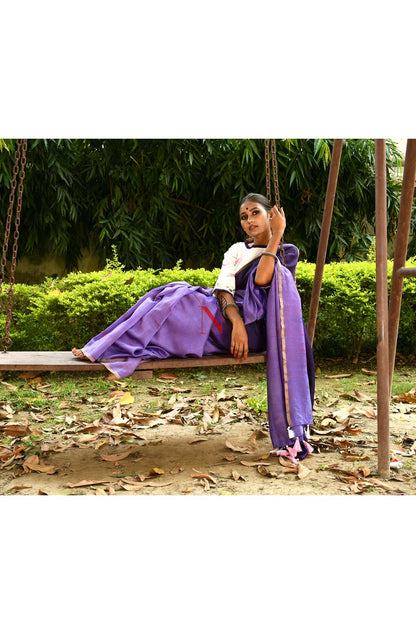 Violet & Purple Pure Silk Chanderi Saree - Shibori