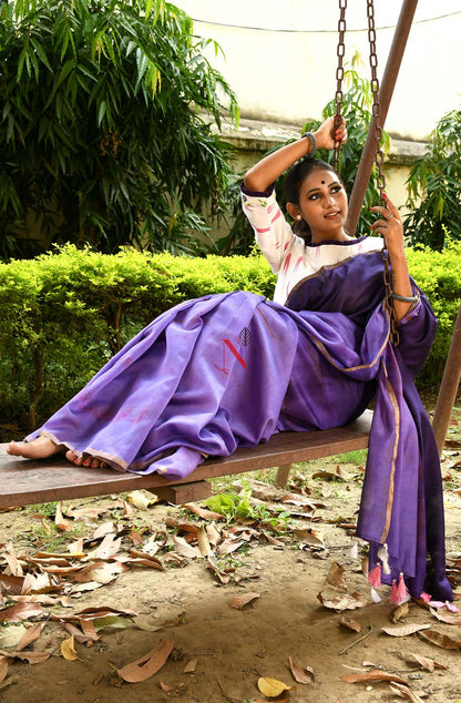 Violet & Purple Pure Silk Chanderi Saree - Shibori