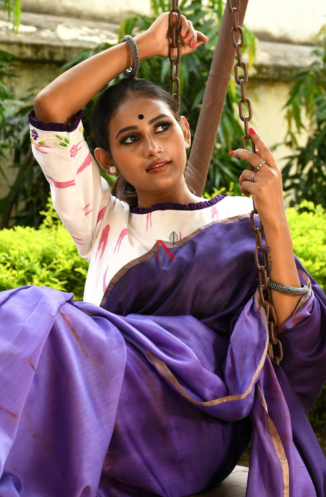 Violet & Purple Pure Silk Chanderi Saree - Shibori
