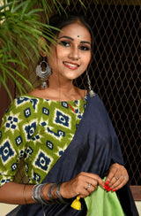 Blue & Green Pure Silk Chanderi Saree