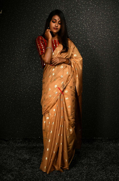 Fawn & Brown Pure Silk Chanderi Saree