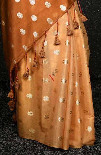 Fawn & Brown Pure Silk Chanderi Saree