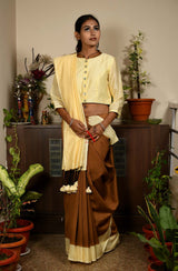 Brown & Cream Pure Silk Chanderi Saree