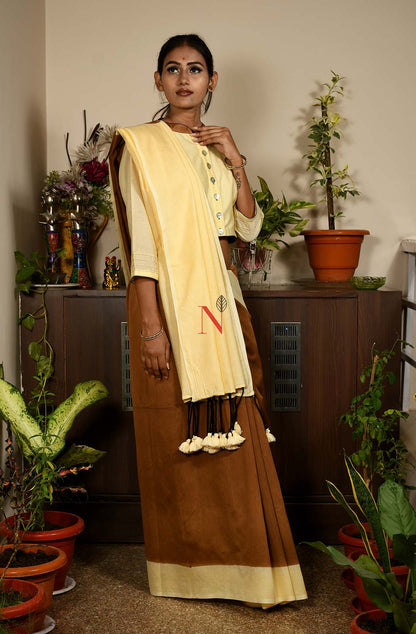 Brown & Cream Pure Silk Chanderi Saree