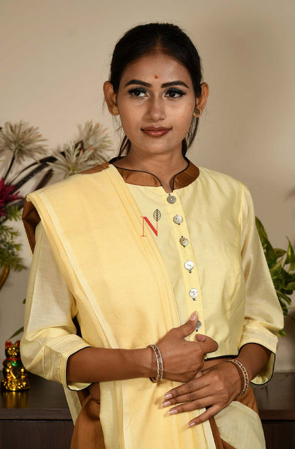 Brown & Cream Pure Silk Chanderi Saree