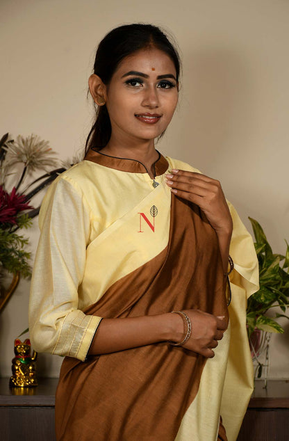 Brown & Cream Pure Silk Chanderi Saree