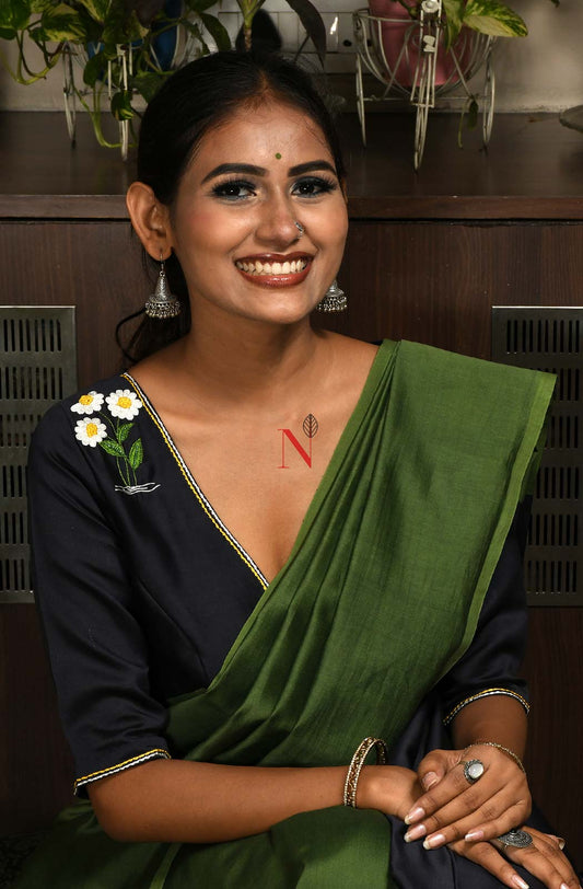 Dark Olive Green Pure Silk Chanderi Saree - Naksheband