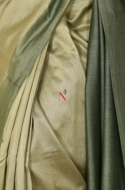 Beige & Moss Green Pure Silk Chanderi Saree