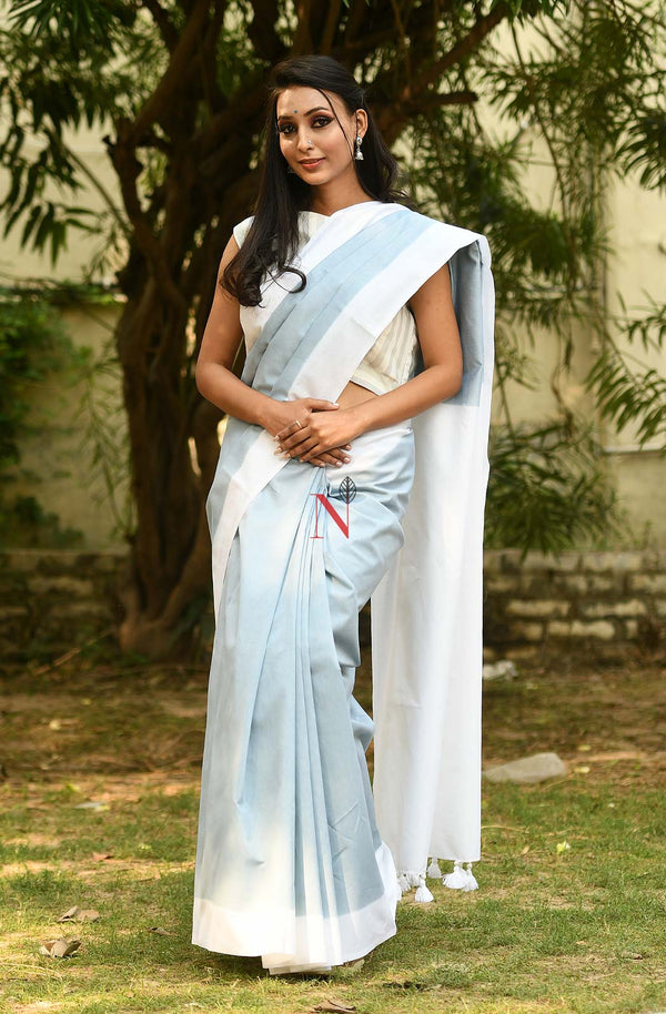 Grey & White Green Pure Silk Chanderi Saree