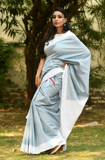 Grey & White Green Pure Silk Chanderi Saree
