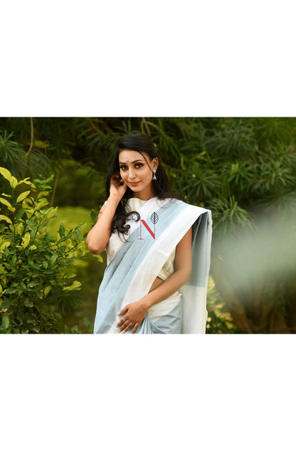 Grey & White Green Pure Silk Chanderi Saree