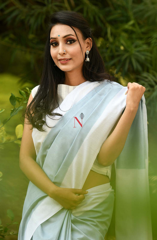 Grey & White Green Pure Silk Chanderi Saree