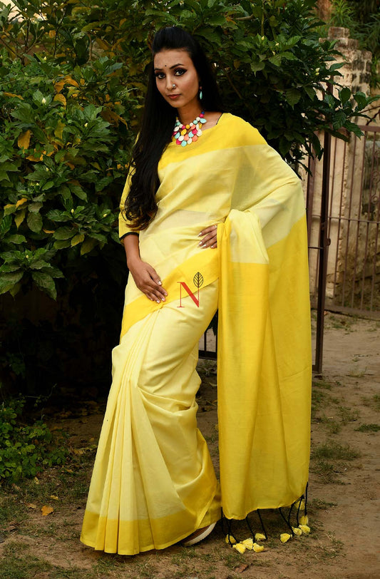 Lemon & Yellow Pure Silk Chanderi Saree - Naksheband