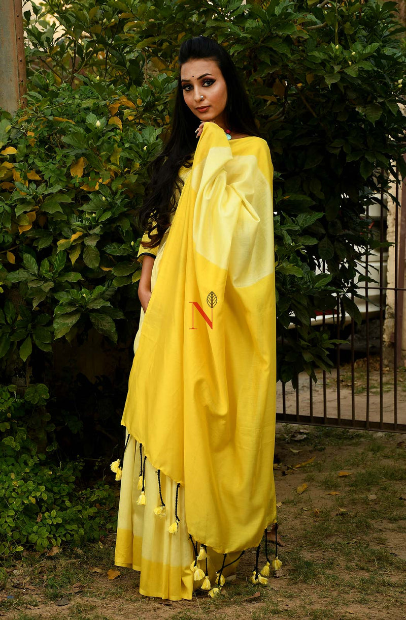 Lemon & Yellow Pure Silk Chanderi Saree