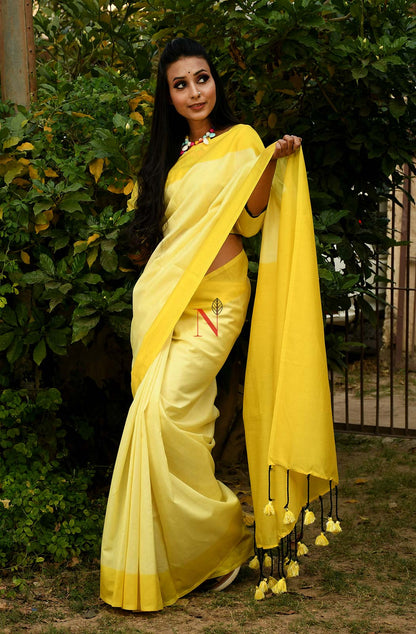 Lemon & Yellow Pure Silk Chanderi Saree