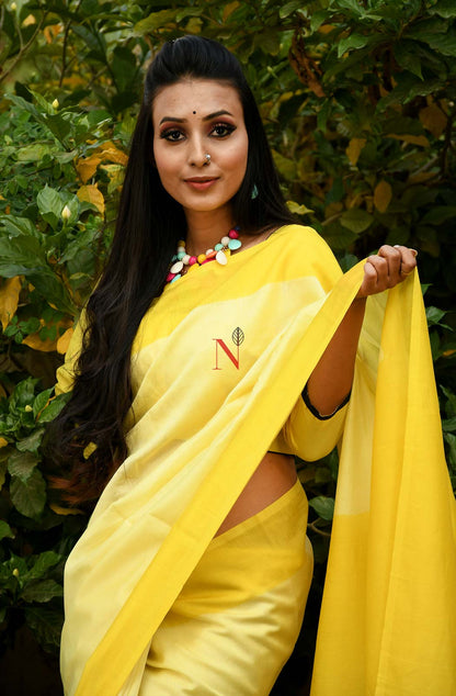 Lemon & Yellow Pure Silk Chanderi Saree