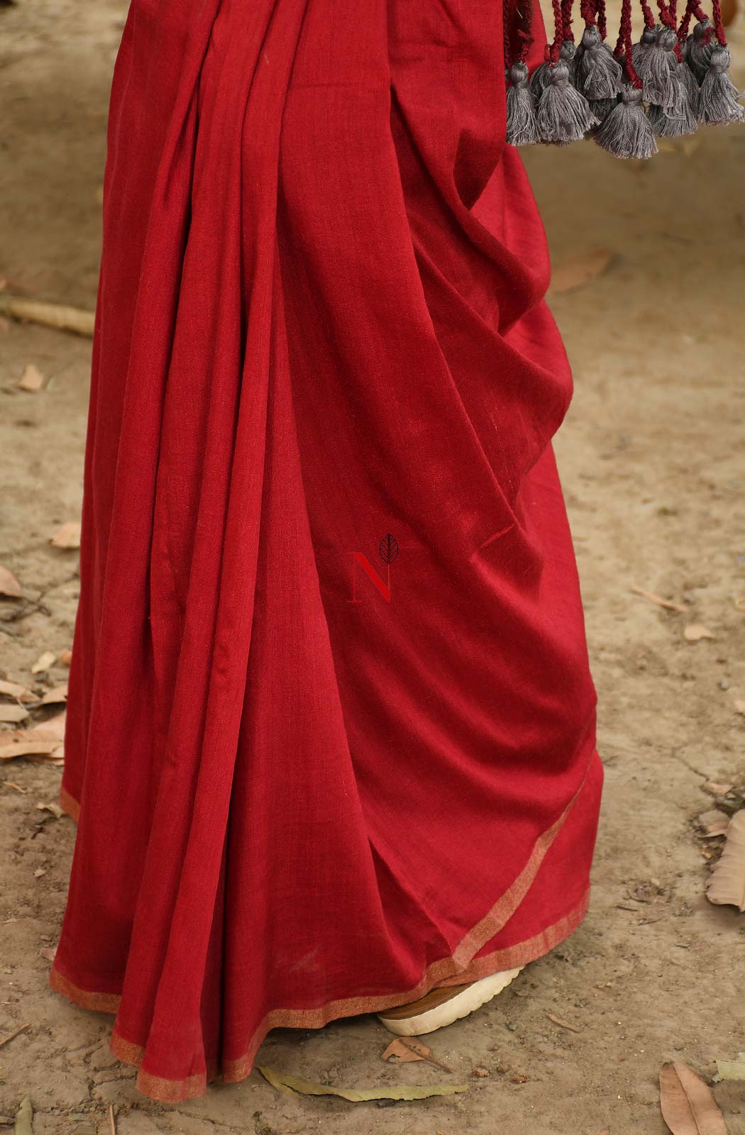 Off Grey & Maroon Pure Muga Saree - Naksheband