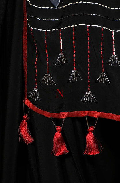 Black Designer Pure Crepe Saree - Black Beast