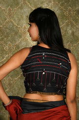 Black Pure Muga Silk Hand Embroidered Designer Blouse