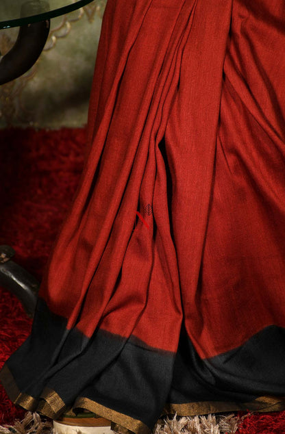 Rust & Black Pure Muga Saree
