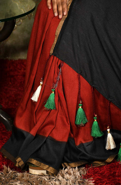 Rust & Black Pure Muga Saree