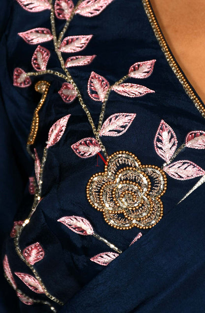 Navy Blue Designer Pure Crepe Saree