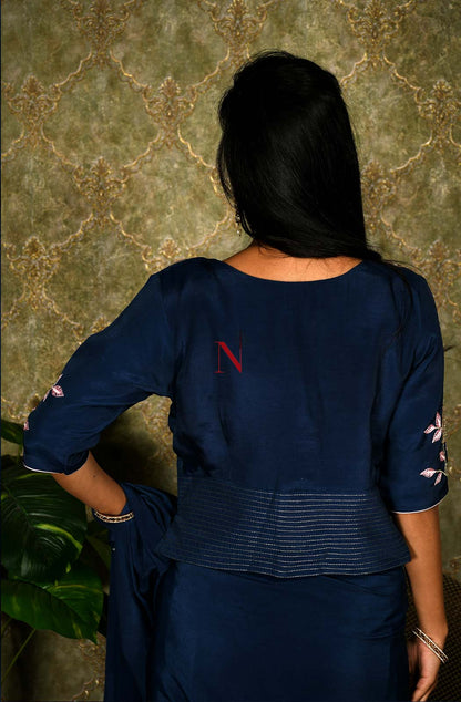Navy Blue Designer Pure Crepe Saree