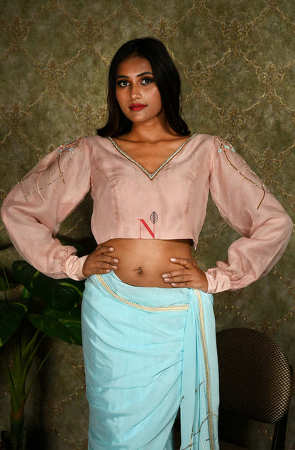 Sky Blue Designer Pure Chiffon Saree