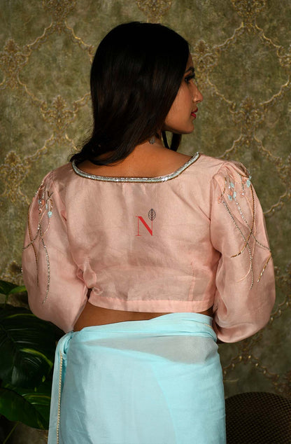 Sky Blue Designer Pure Chiffon Saree