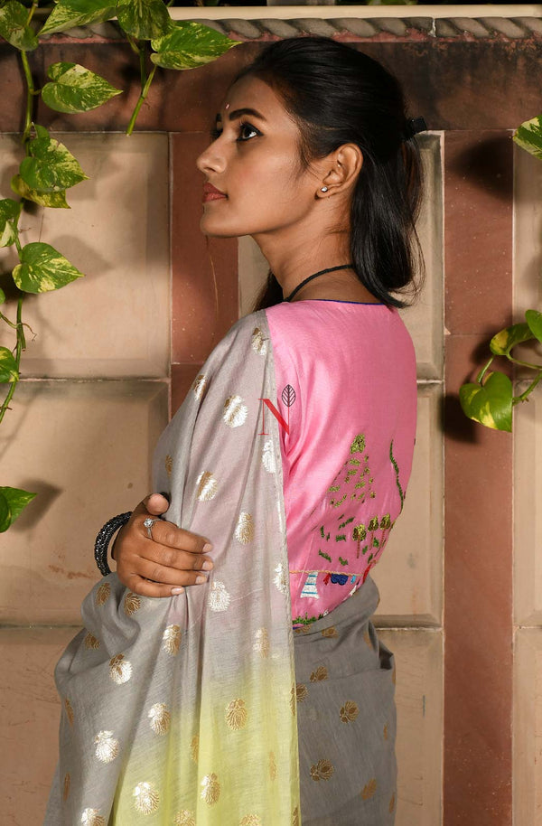 Pink Pure Silk Chanderi Hand Embroidered Designer Blouse