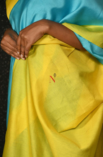 Firozi & Yellow Green Pure Silk Chanderi Saree