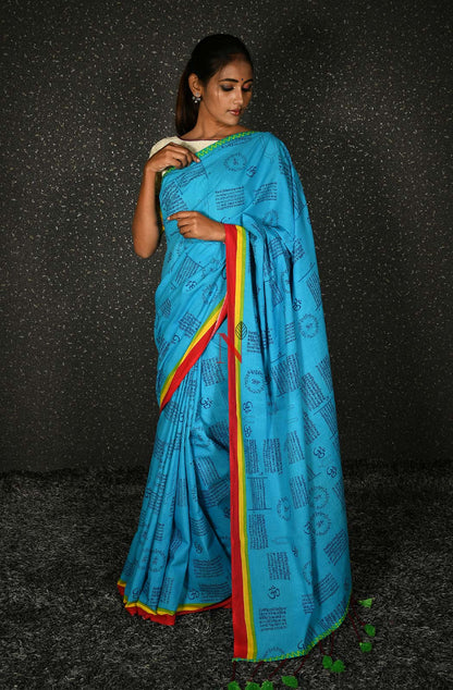 Blue Pure Cotton Printed Saree