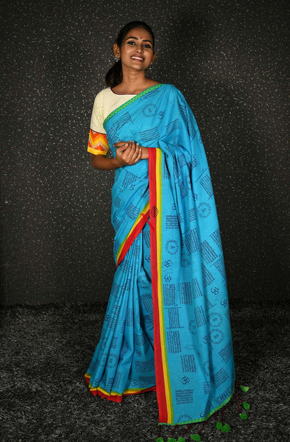 Blue Pure Cotton Printed Saree