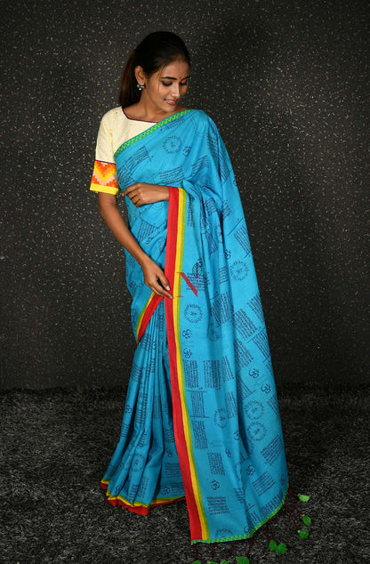 Blue Pure Cotton Printed Saree
