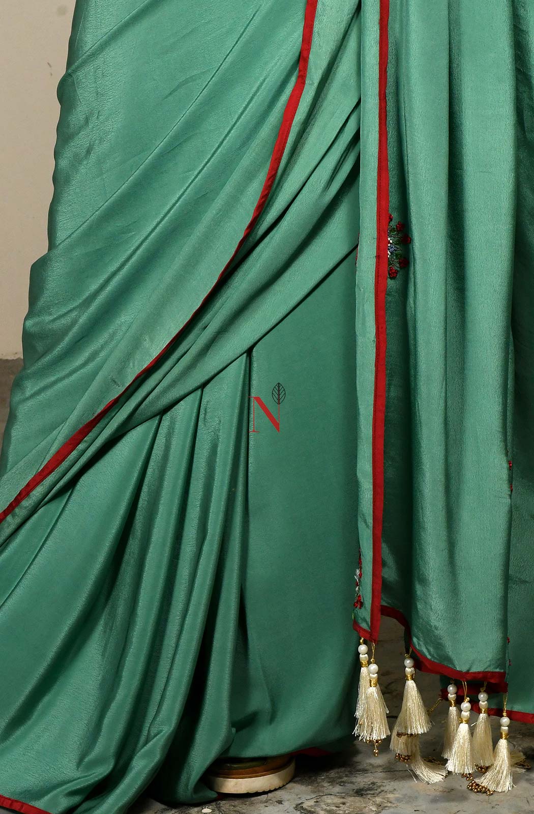 Deep Sea Green Designer Pure Crepe Saree - Naksheband