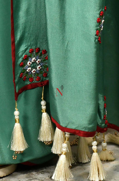 Deep Sea Green Designer Pure Crepe Saree - Naksheband