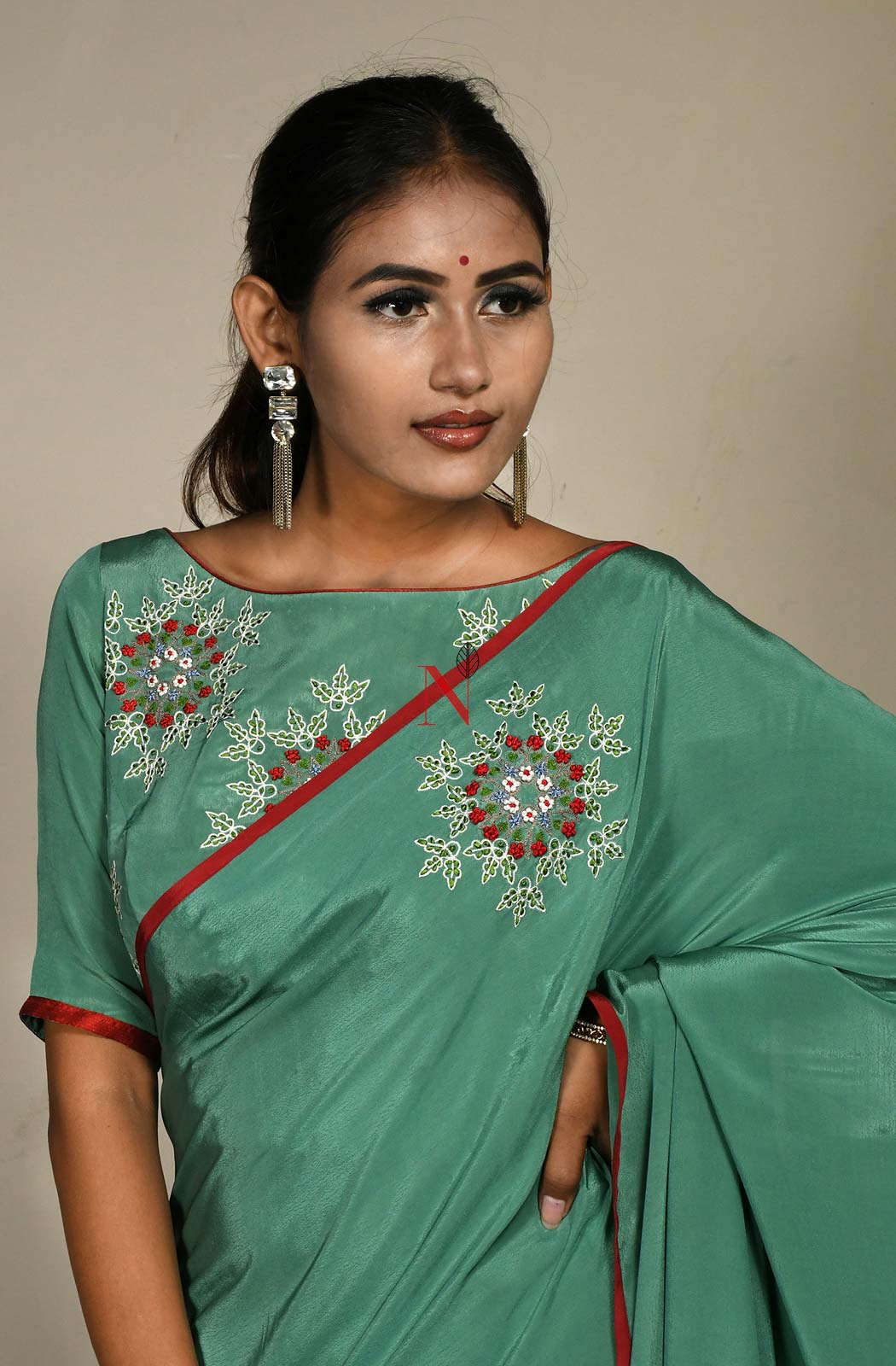 Deep Sea Green Designer Pure Crepe Saree - Naksheband