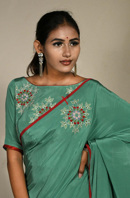 Deep Sea Green Designer Pure Crepe Saree - Naksheband