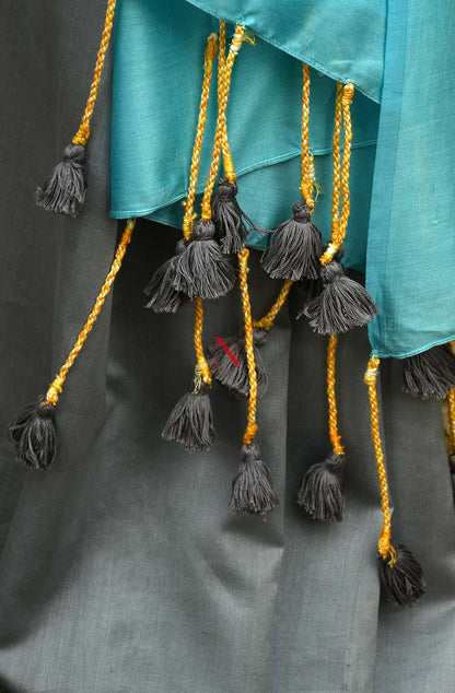 Grey & Sky Blue Pure Silk Chanderi Saree - Naksheband